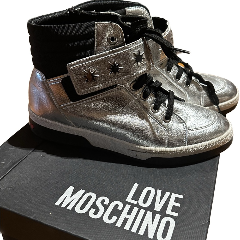 Love Moschino High-Top sneakers, Metallic/ Black size 41